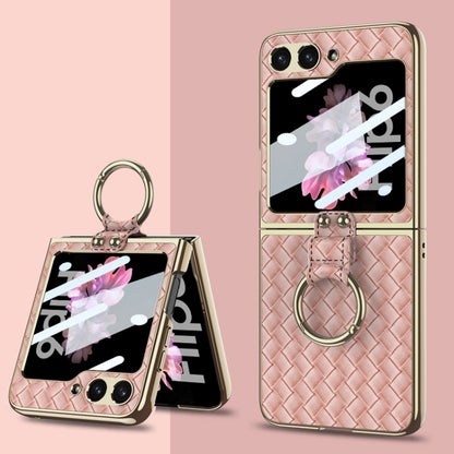 For Samsung Galaxy Z Flip6 / Flip7 FE GKK Integrated Plating Weave Texture Phone Case with Ring Holder(Pink) by GKK