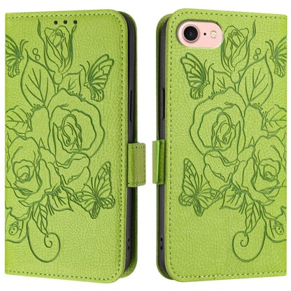 For iPhone SE 2024 Embossed Rose RFID Anti-theft Leather Phone Case(Green) by bashfashion