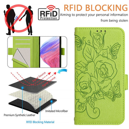 For iPhone SE 2024 Embossed Rose RFID Anti-theft Leather Phone Case(Green) by bashfashion