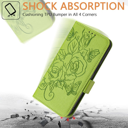 For iPhone SE 2024 Embossed Rose RFID Anti-theft Leather Phone Case(Green) by bashfashion