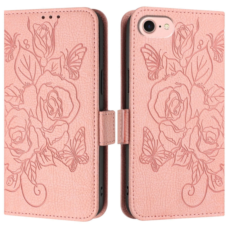 For iPhone SE 2024 Embossed Rose RFID Anti-theft Leather Phone Case(Pink) by bashfashion