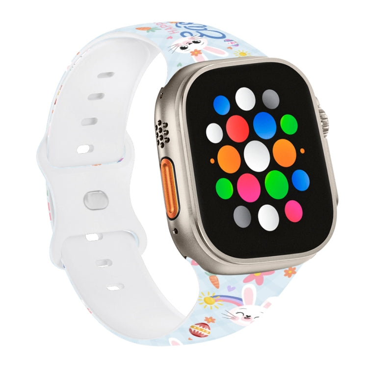 For Apple Watch Ultra 2 49mm Butterfly Buckle Easter Printed Silicone Watch Band(Bunny Blue) by bashfashion