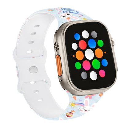 For Apple Watch Ultra 2 49mm Butterfly Buckle Easter Printed Silicone Watch Band(Bunny Blue) by bashfashion