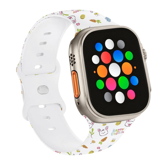 For Apple Watch Ultra 2 49mm Butterfly Buckle Easter Printed Silicone Watch Band(Gourd White) by bashfashion