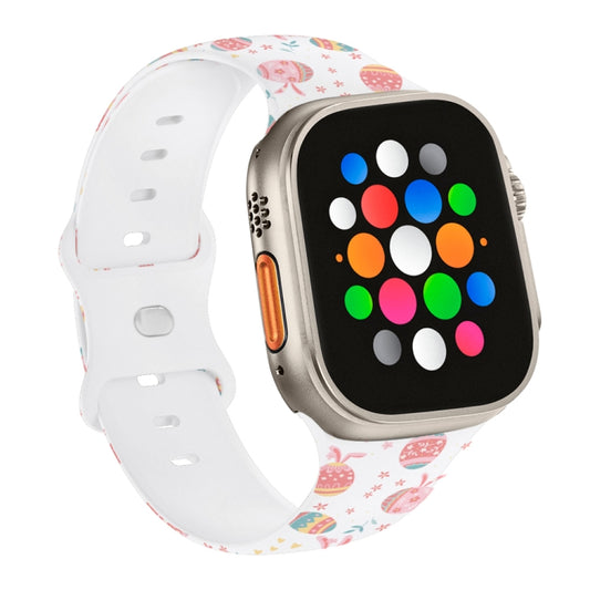 For Apple Watch Ultra 2 49mm Butterfly Buckle Easter Printed Silicone Watch Band(Easter Eggs White) by bashfashion