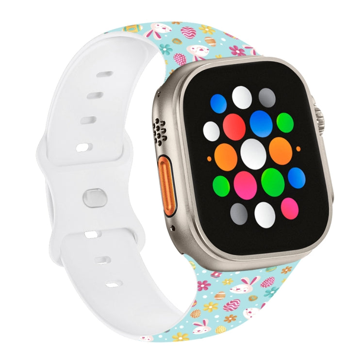 For Apple Watch Ultra 49mm Butterfly Buckle Easter Printed Silicone Watch Band(Easter Egg Green) by bashfashion