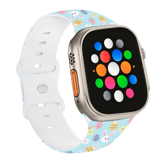 For Apple Watch Ultra 49mm Butterfly Buckle Easter Printed Silicone Watch Band(Easter Eggs Blue) by bashfashion