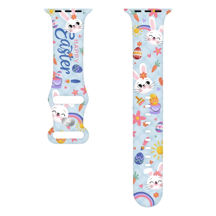 For Apple Watch Series 8 45mm Butterfly Buckle Easter Printed Silicone Watch Band(Bunny Blue) by bashfashion
