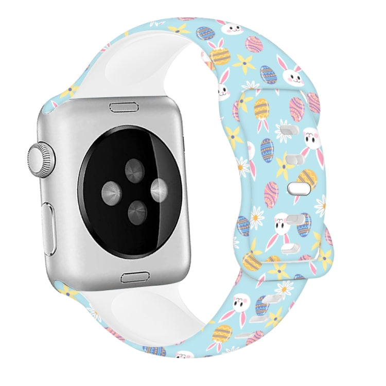 For Apple Watch SE 2022 40mm Butterfly Buckle Easter Printed Silicone Watch Band(Easter Eggs Blue) by bashfashion