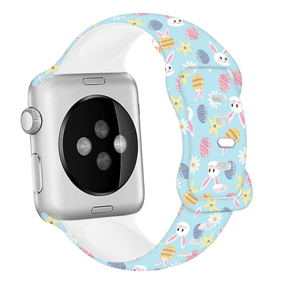 For Apple Watch SE 2022 40mm Butterfly Buckle Easter Printed Silicone Watch Band(Easter Eggs Blue) by bashfashion