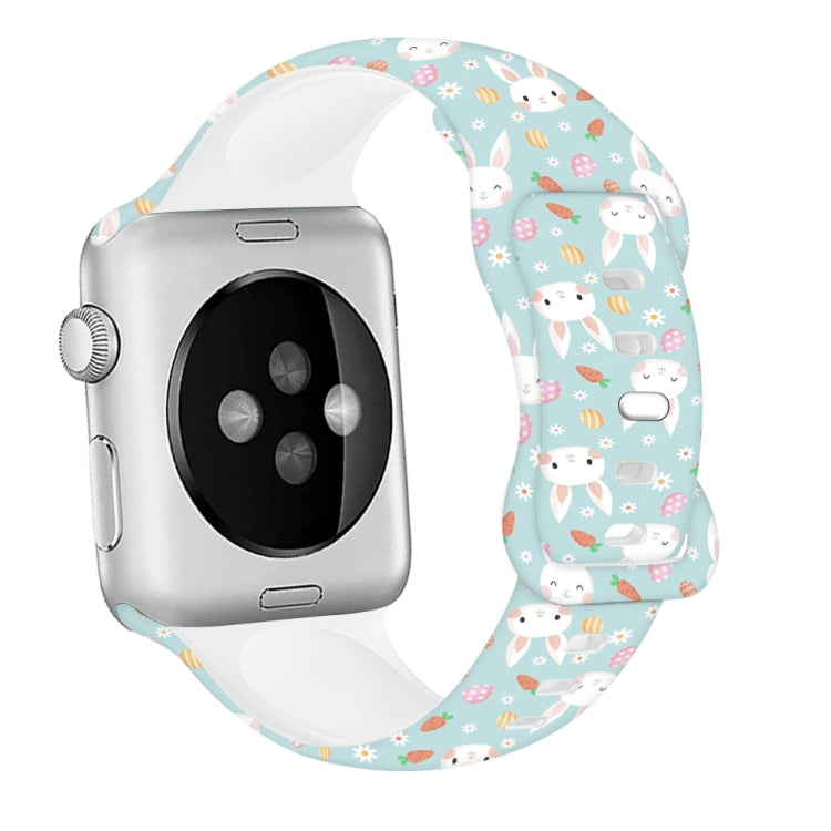 For Apple Watch SE 2022 44mm Butterfly Buckle Easter Printed Silicone Watch Band(Bunny Light Green) by bashfashion