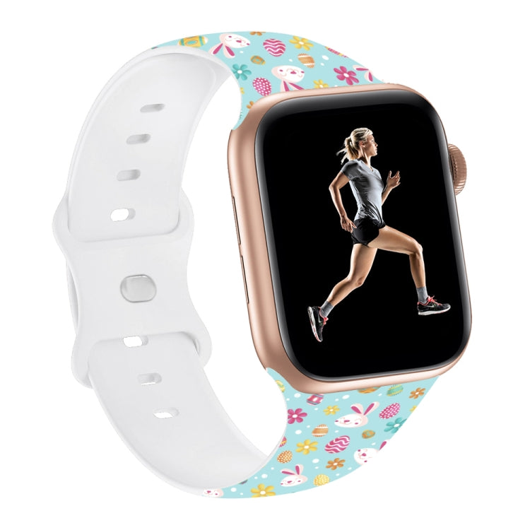 For Apple Watch SE 2022 44mm Butterfly Buckle Easter Printed Silicone Watch Band(Easter Egg Green) by bashfashion