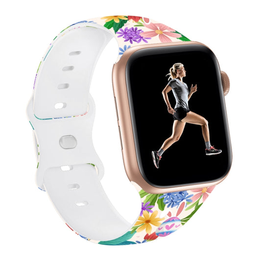 For Apple Watch SE 2022 44mm Butterfly Buckle Easter Printed Silicone Watch Band(Color Flowers) by bashfashion
