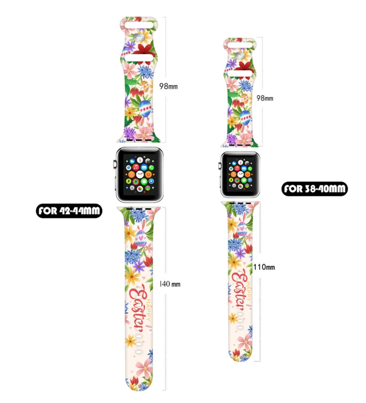 For Apple Watch SE 2022 44mm Butterfly Buckle Easter Printed Silicone Watch Band(Color Flowers) by bashfashion