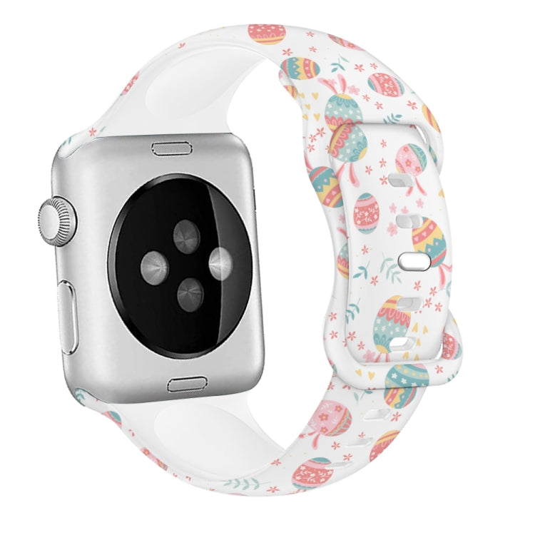For Apple Watch SE 2022 44mm Butterfly Buckle Easter Printed Silicone Watch Band(Easter Eggs White) by bashfashion