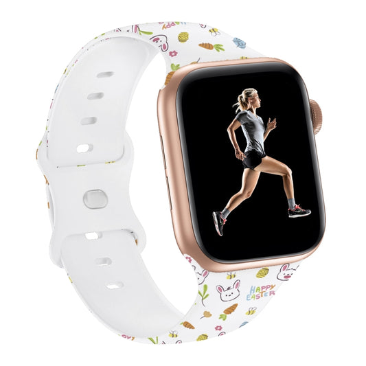 For Apple Watch Series 7 41mm Butterfly Buckle Easter Printed Silicone Watch Band(Gourd White) by bashfashion