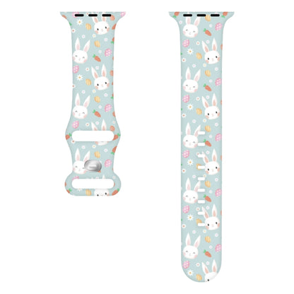 For Apple Watch Series 7 41mm Butterfly Buckle Easter Printed Silicone Watch Band(Bunny Light Green) by bashfashion