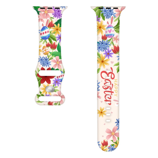 For Apple Watch SE 40mm Butterfly Buckle Easter Printed Silicone Watch Band(Color Flowers) by bashfashion