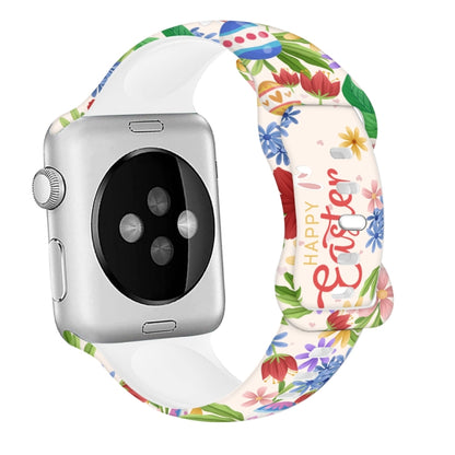For Apple Watch SE 40mm Butterfly Buckle Easter Printed Silicone Watch Band(Color Flowers) by bashfashion