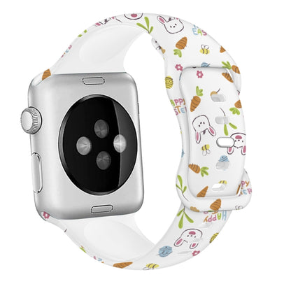 For Apple Watch Series 4 40mm Butterfly Buckle Easter Printed Silicone Watch Band(Gourd White) by bashfashion