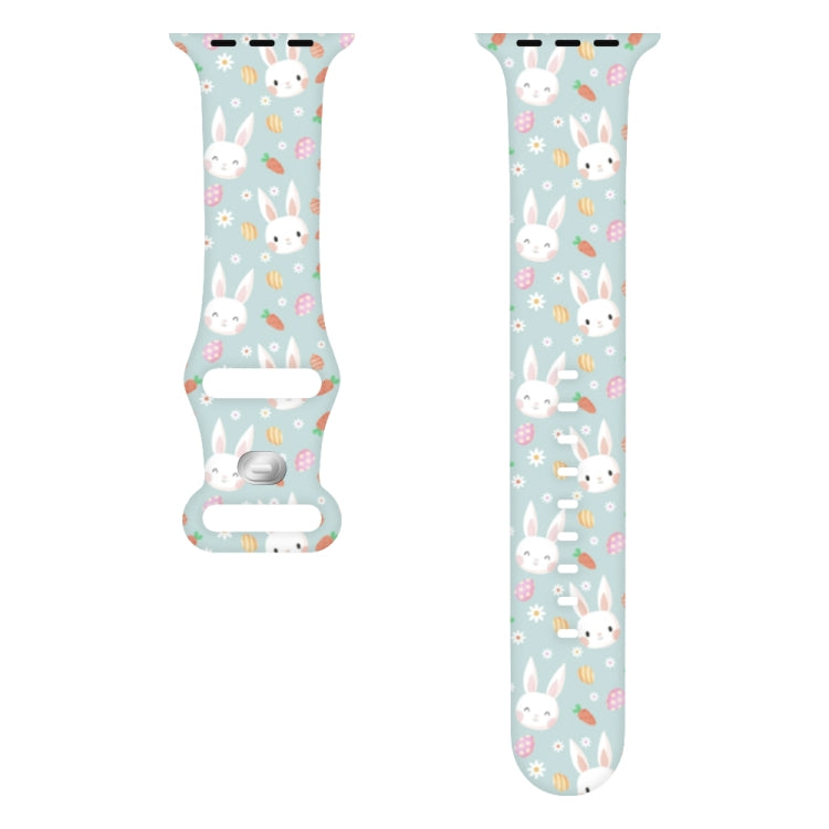 For Apple Watch Series 4 40mm Butterfly Buckle Easter Printed Silicone Watch Band(Bunny Light Green) by bashfashion