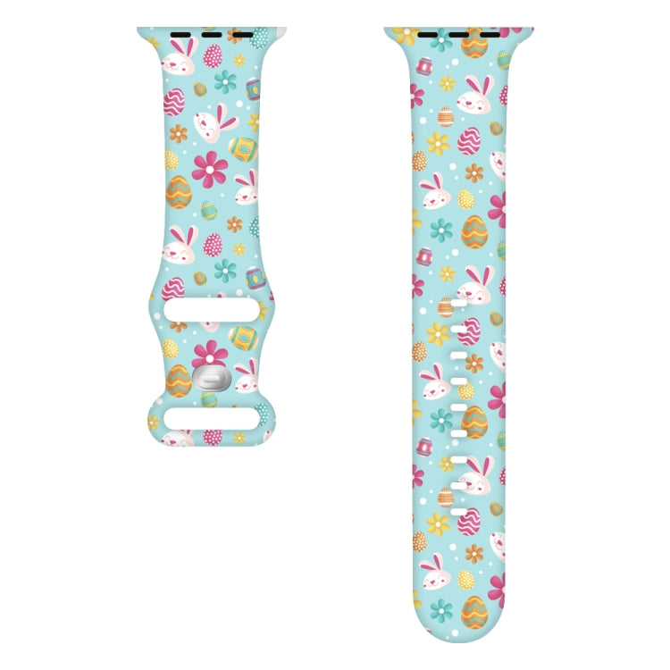 For Apple Watch Series 3 38mm Butterfly Buckle Easter Printed Silicone Watch Band(Easter Egg Green) by bashfashion