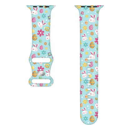 For Apple Watch Series 3 38mm Butterfly Buckle Easter Printed Silicone Watch Band(Easter Egg Green) by bashfashion