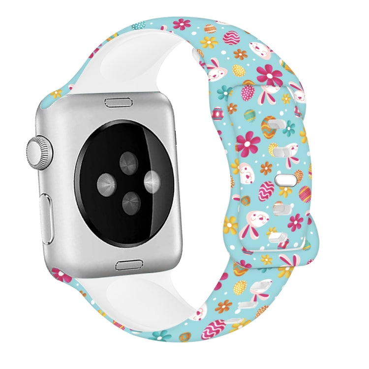 For Apple Watch Series 3 38mm Butterfly Buckle Easter Printed Silicone Watch Band(Easter Egg Green) by bashfashion