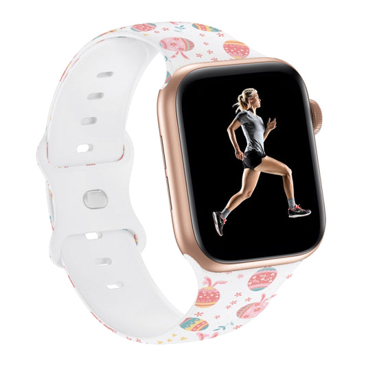 For Apple Watch Series 3 42mm Butterfly Buckle Easter Printed Silicone Watch Band(Easter Eggs White) by bashfashion