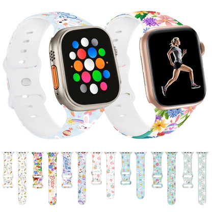 For Apple Watch SE 2022 44mm Butterfly Buckle Easter Printed Silicone Watch Band(Easter Egg Green) by bashfashion