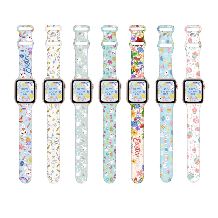 For Apple Watch Series 6 40mm Butterfly Buckle Easter Printed Silicone Watch Band(Easter Eggs Blue) by bashfashion
