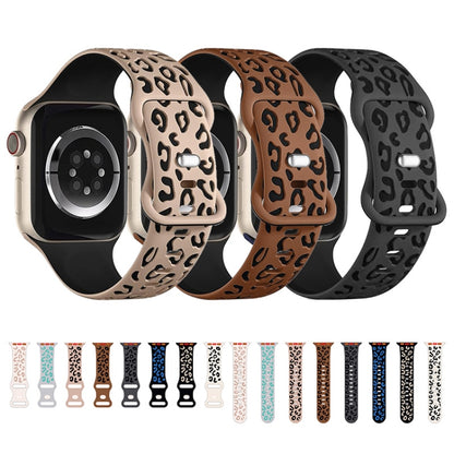 For Apple Watch Ultra 2 49mm Concave Leopard Printed Silicone Watch Band(Brown Black) by bashfashion