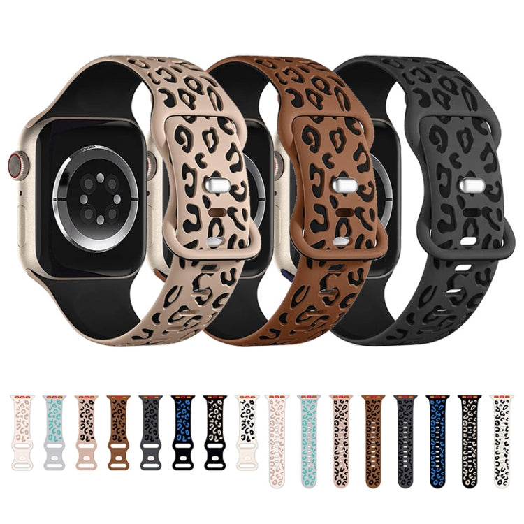 For Apple Watch Series 5 40mm Concave Leopard Printed Silicone Watch Band(Brown Black) by bashfashion
