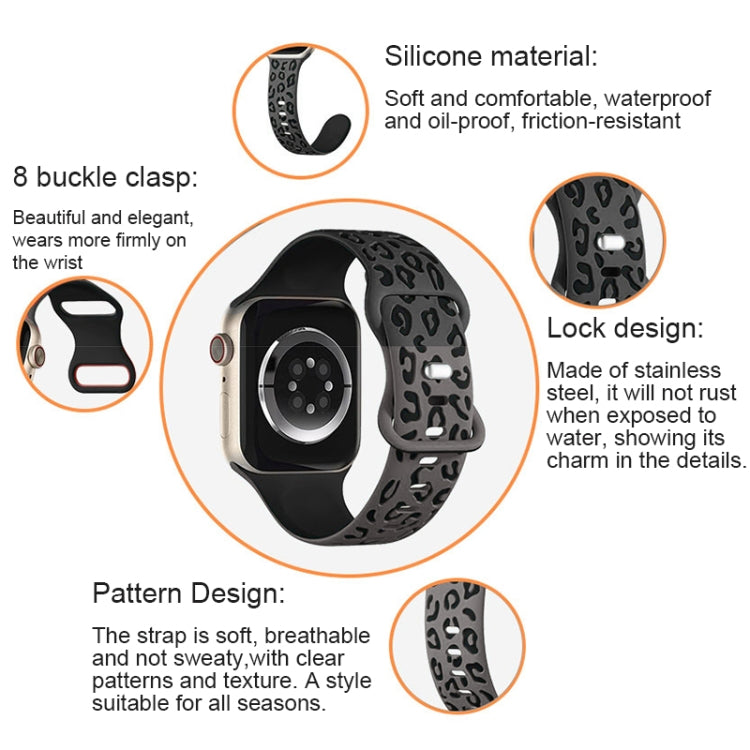 For Apple Watch Ultra 2 49mm Concave Leopard Printed Silicone Watch Band(Starlight Black) by bashfashion