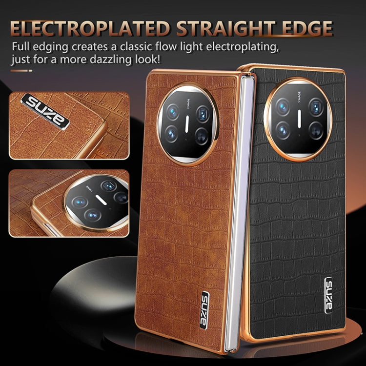 For Huawei Mate X3 / X5 AZNS Electroplated Frame Crocodile Texture Full Coverage Phone Case(Brown) by AZNS