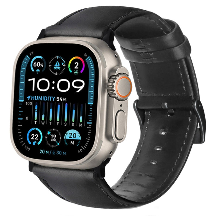 For Apple Watch Ultra 2 49mm Oil Wax Genuine Leather Watch Band(Black) by bashfashion