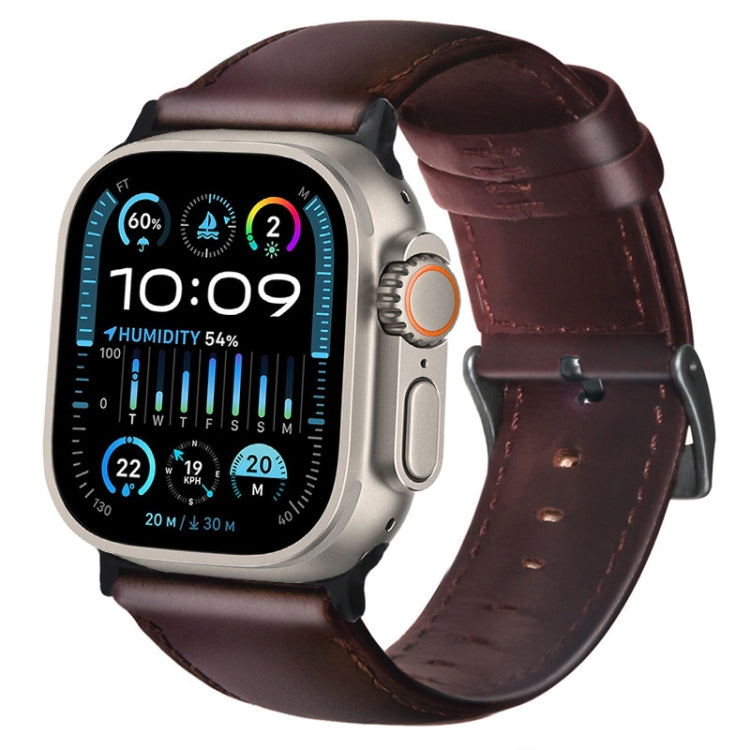 For Apple Watch Ultra 49mm Oil Wax Genuine Leather Watch Band(Red Brown) by bashfashion