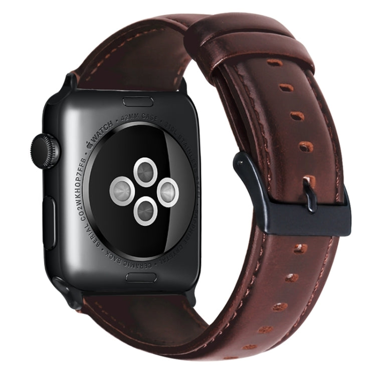 For Apple Watch Ultra 49mm Oil Wax Genuine Leather Watch Band(Red Brown) by bashfashion