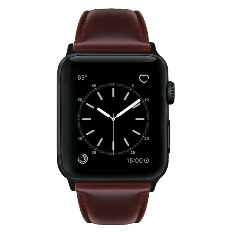 For Apple Watch Ultra 49mm Oil Wax Genuine Leather Watch Band(Red Brown) by bashfashion