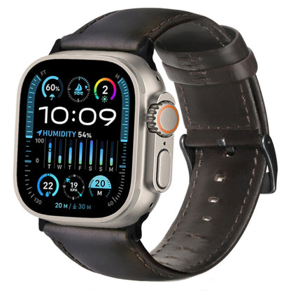 For Apple Watch Ultra 49mm Oil Wax Genuine Leather Watch Band(Dark Brown) by bashfashion