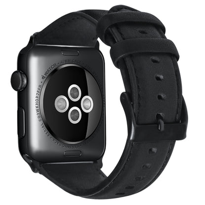 For Apple Watch Series 8 41mm Oil Wax Genuine Leather Watch Band(Black) by bashfashion