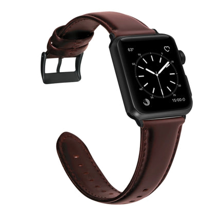 For Apple Watch Series 8 41mm Oil Wax Genuine Leather Watch Band(Red Brown) by bashfashion