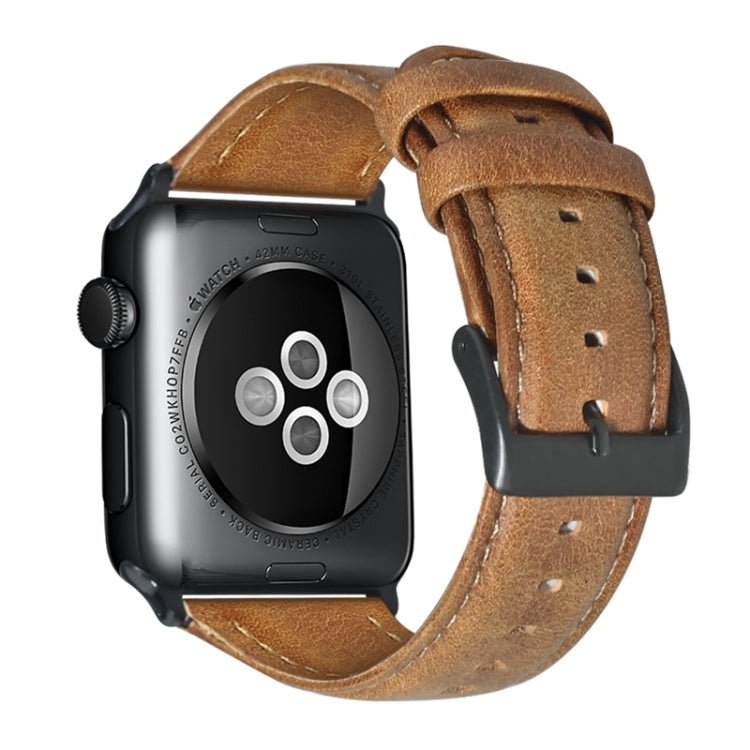 For Apple Watch Series 8 41mm Oil Wax Genuine Leather Watch Band(Yellow Brown) by bashfashion