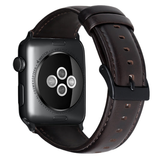 For Apple Watch Series 8 41mm Oil Wax Genuine Leather Watch Band(Dark Brown) by bashfashion