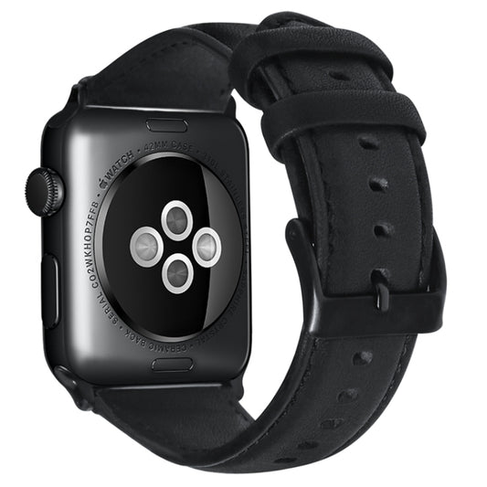 For Apple Watch Series 8 45mm Oil Wax Genuine Leather Watch Band(Black) by bashfashion