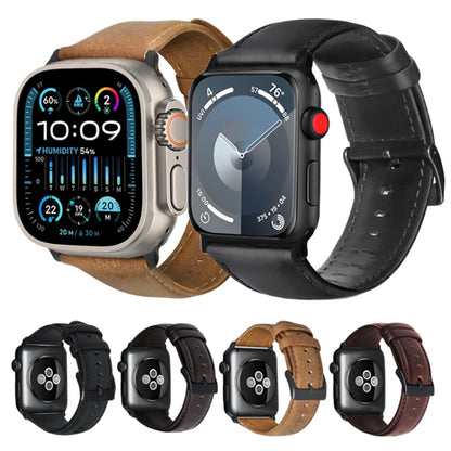 For Apple Watch Ultra 49mm Oil Wax Genuine Leather Watch Band(Dark Brown) by bashfashion