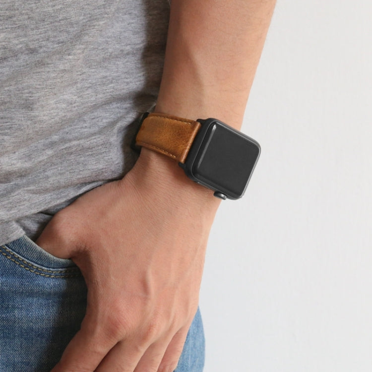 For Apple Watch Ultra 49mm Oil Wax Genuine Leather Watch Band(Dark Brown) by bashfashion