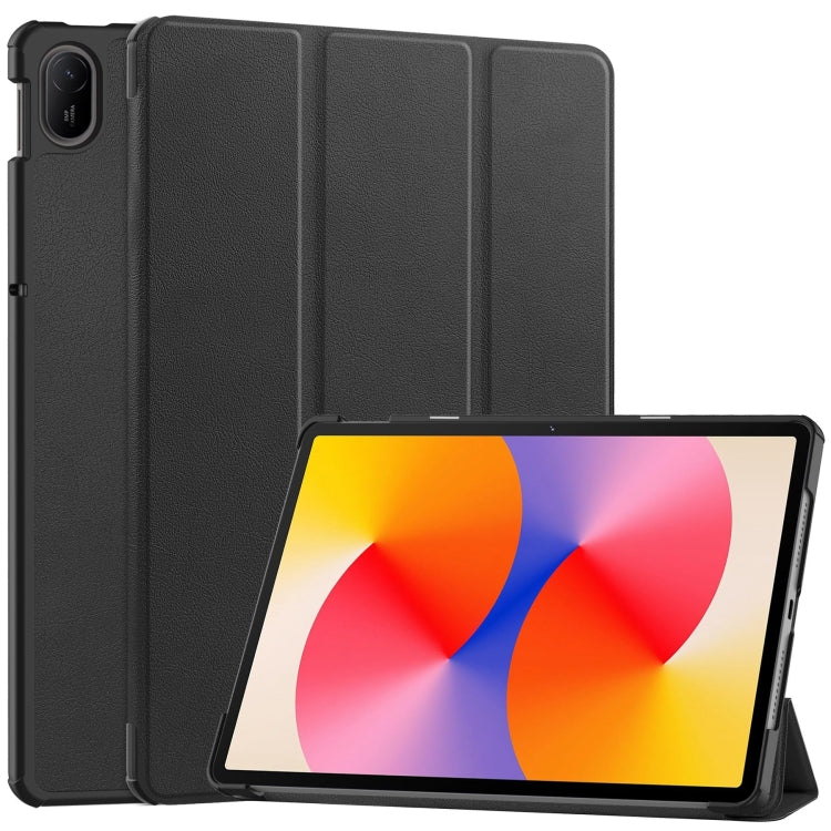 For Huawei Matepad SE 11 Custer Pure Color 3-Fold Holder Smart Leather Tablet Case(Black) by bashfashion