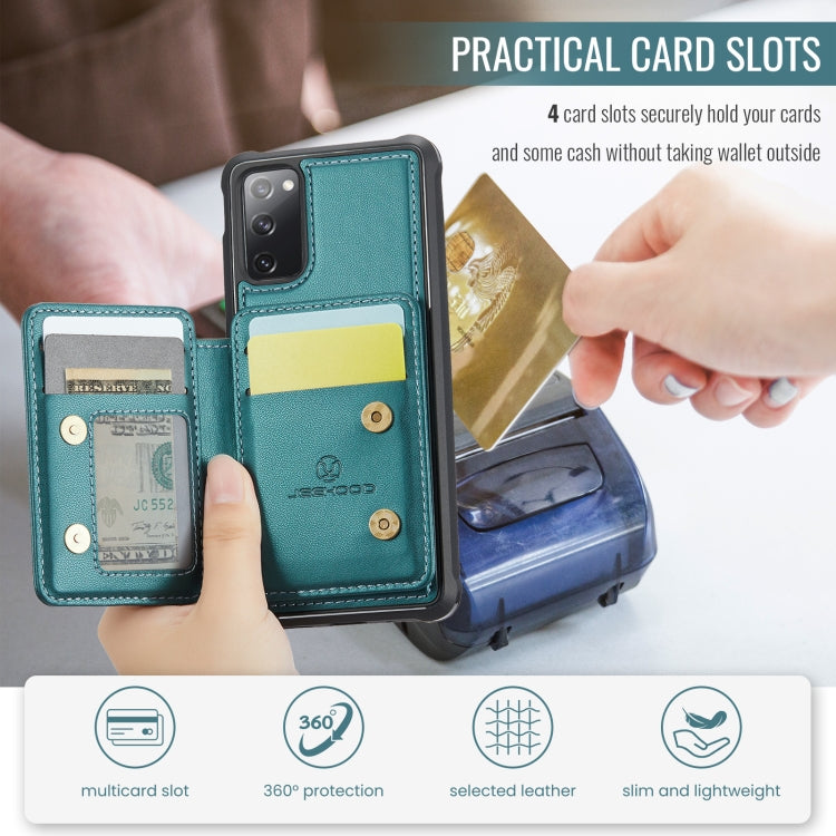 For Samsung Galaxy S20 FE JEEHOOD J05 Business Magnetic Style RFID Leather Phone Case(Blue Green) by JEEHOOD