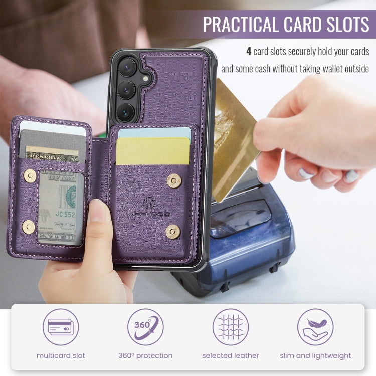 For Samsung Galaxy S23 FE 5G JEEHOOD J05 Business Magnetic Style RFID Leather Phone Case(Purple) by JEEHOOD